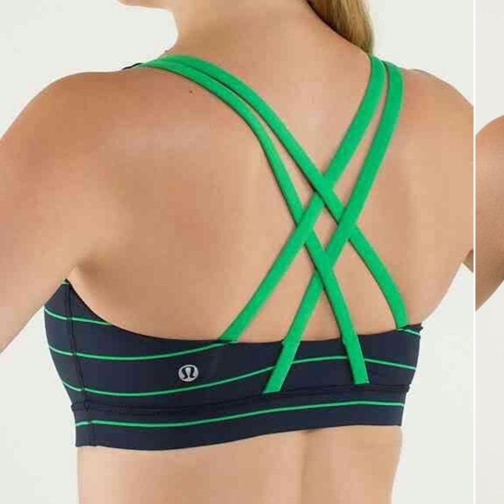 lululemon athletica Navy & Green Striped Cross-Back Sports Bra